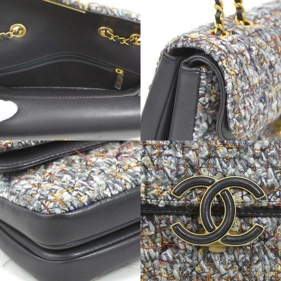 CHANEL Shoulder Bag Coco Mark Tweed/Leather Gray/Blue/Multicolor Gold Ladies - Picture 3 of 5